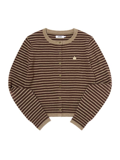 STRIPE CHERRY CARDIGAN(OLIVE)