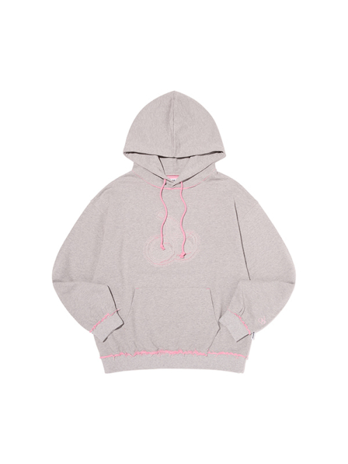 CHERRY APPLIQUE LOOSE-FIT HOODIE(MELANGE GRAY)