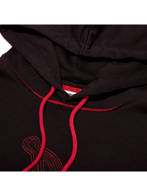CHERRY APPLIQUE LOOSE-FIT HOODIE(BLACK)