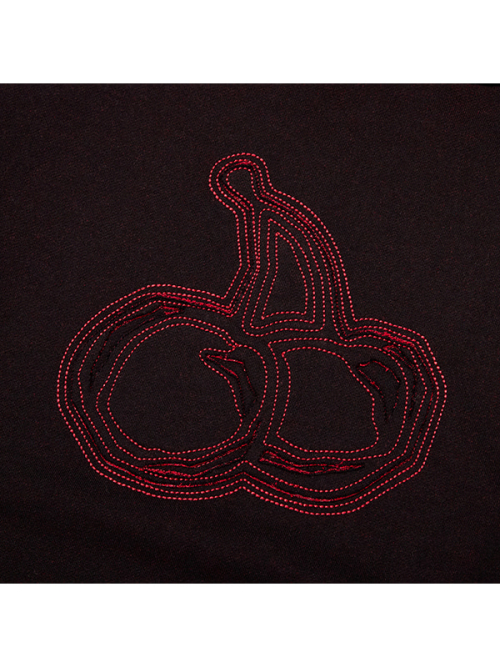 CHERRY APPLIQUE LOOSE-FIT HOODIE(BLACK)