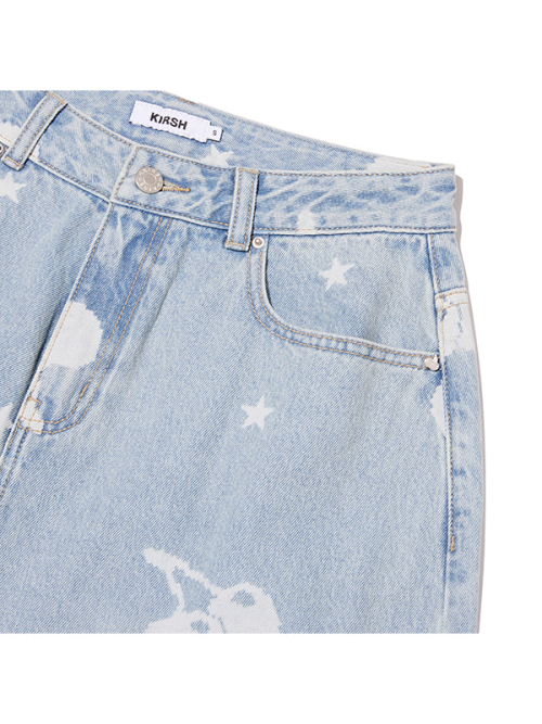 CHERRY ALL-OVER WIDE-FIT DENIM PANTS(LIGHT BLUE)