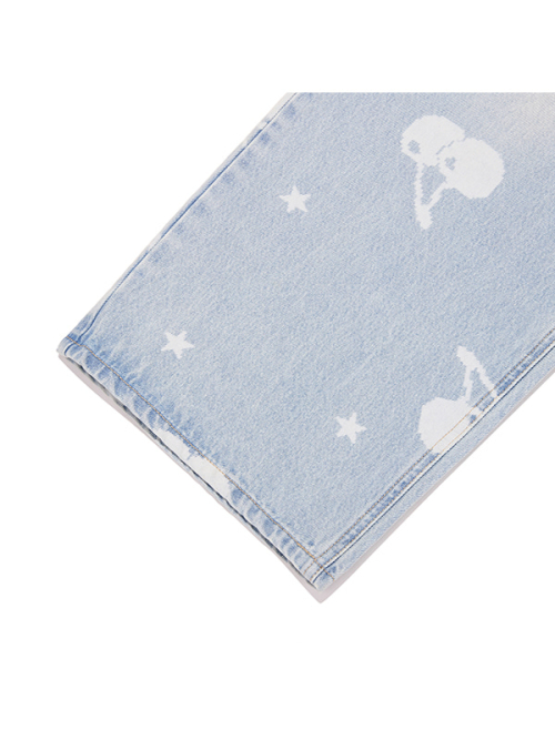CHERRY ALL-OVER WIDE-FIT DENIM PANTS(LIGHT BLUE)