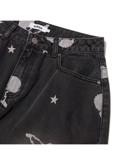 CHERRY ALL-OVER WIDE-FIT DENIM PANTS(BLACK)
