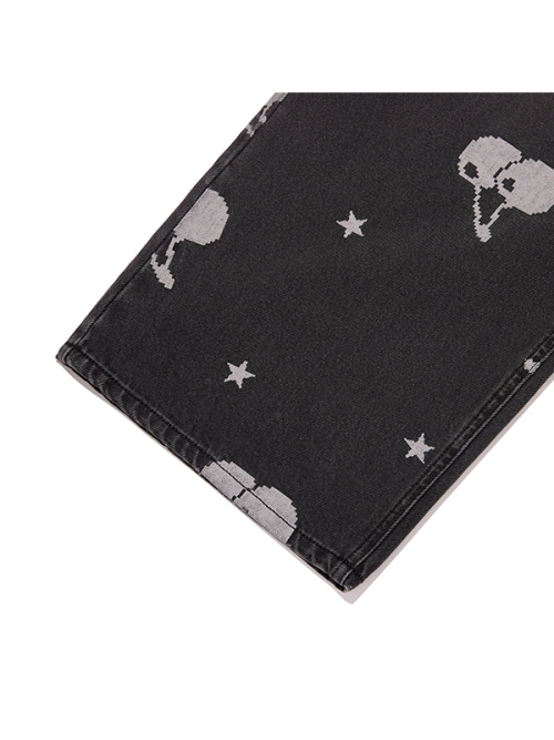 CHERRY ALL-OVER WIDE-FIT DENIM PANTS(BLACK)