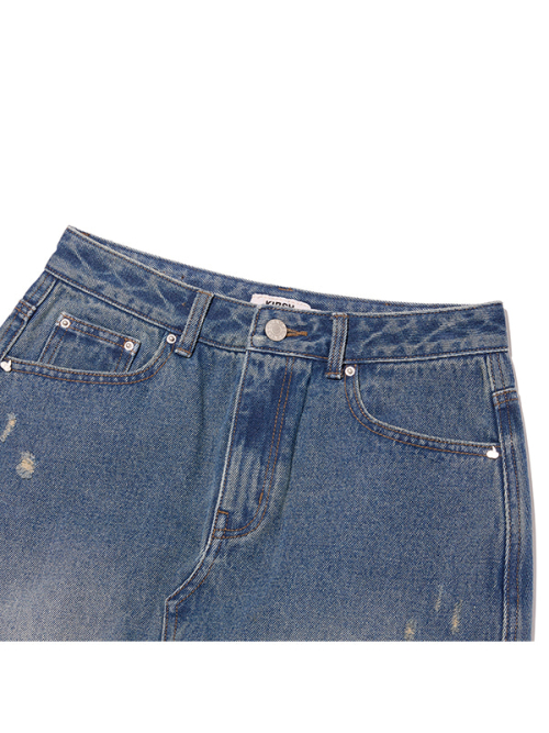 DAMAGE MAXI DENIM SKIRT(BLUE)