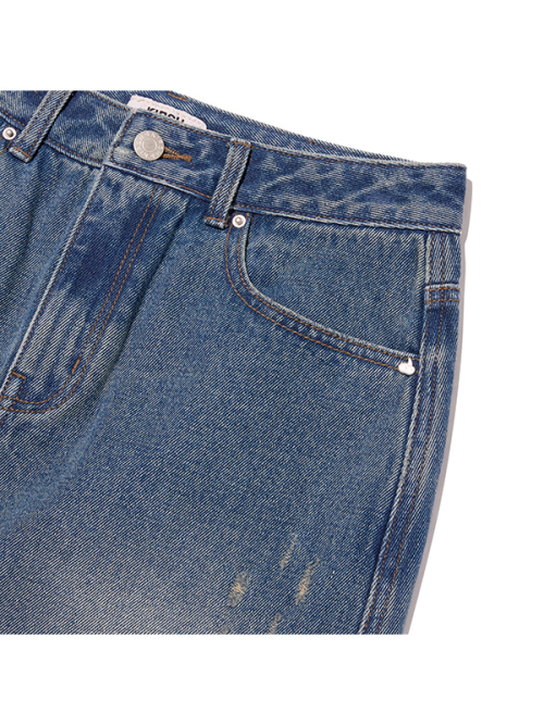 DAMAGE MAXI DENIM SKIRT(BLUE)