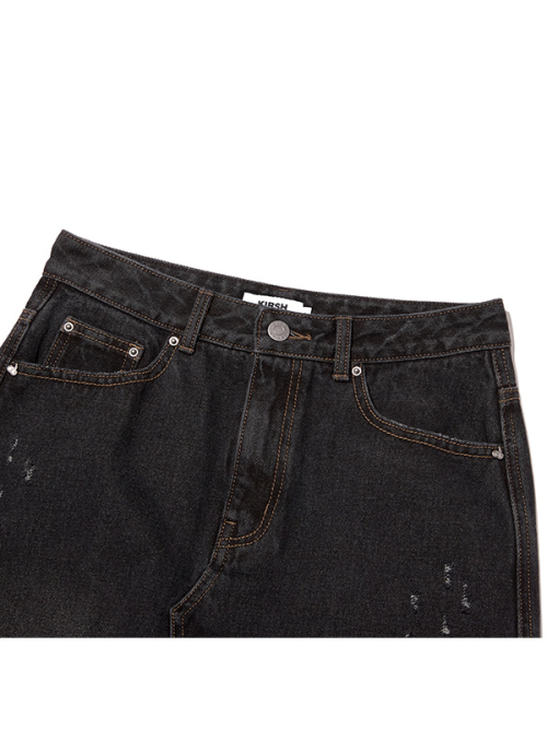 DAMAGE MAXI DENIM SKIRT(BLACK)