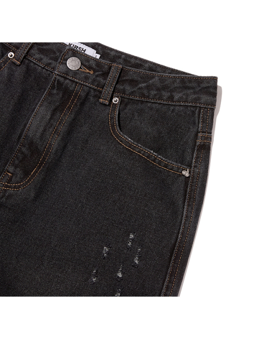 DAMAGE MAXI DENIM SKIRT(BLACK)
