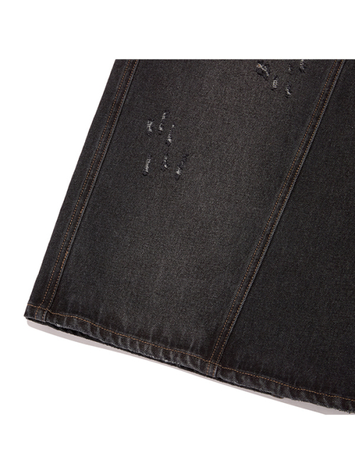 DAMAGE MAXI DENIM SKIRT(BLACK)