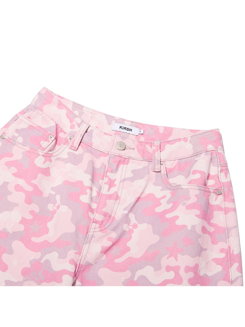 CHERRY CAMO WIDE-FIT DENIM PANTS(LIGHT PINK)