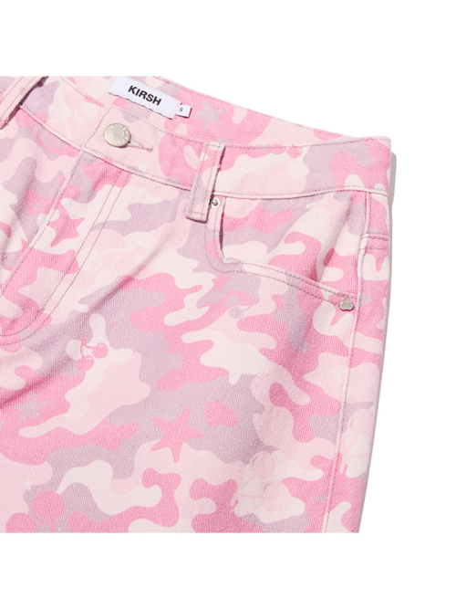 CHERRY CAMO WIDE-FIT DENIM PANTS(LIGHT PINK)