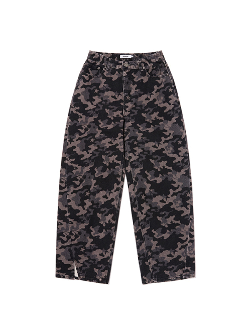 CHERRY CAMO WIDE-FIT DENIM PANTS(BLACK)