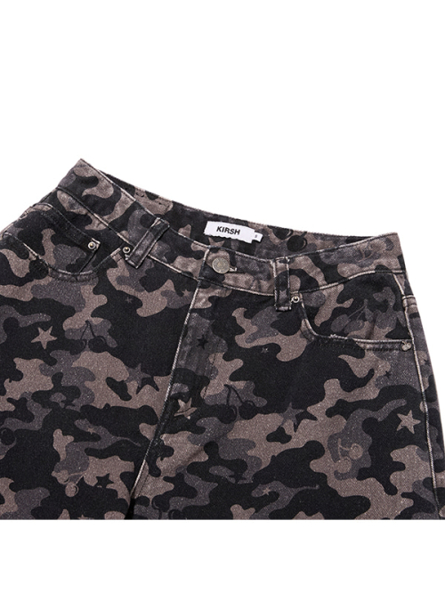 CHERRY CAMO WIDE-FIT DENIM PANTS(BLACK)