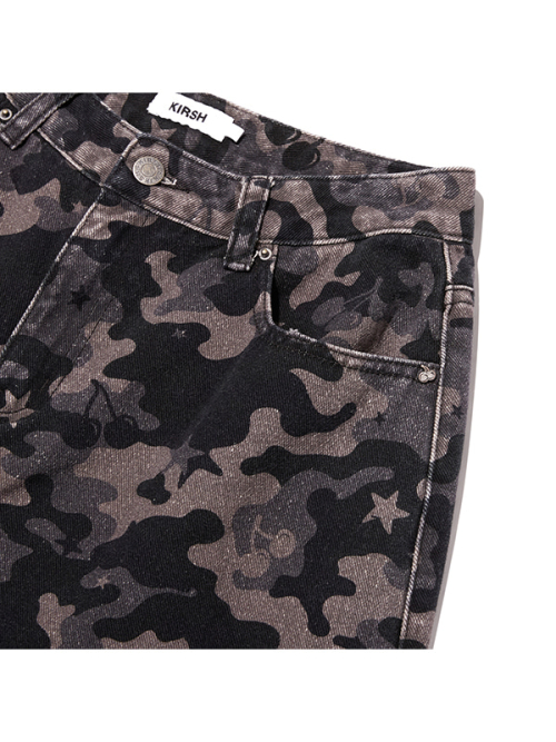 CHERRY CAMO WIDE-FIT DENIM PANTS(BLACK)