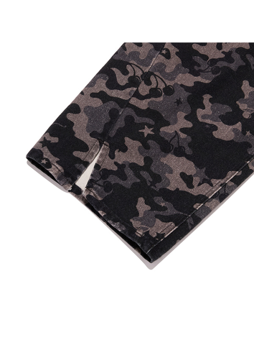 CHERRY CAMO WIDE-FIT DENIM PANTS(BLACK)