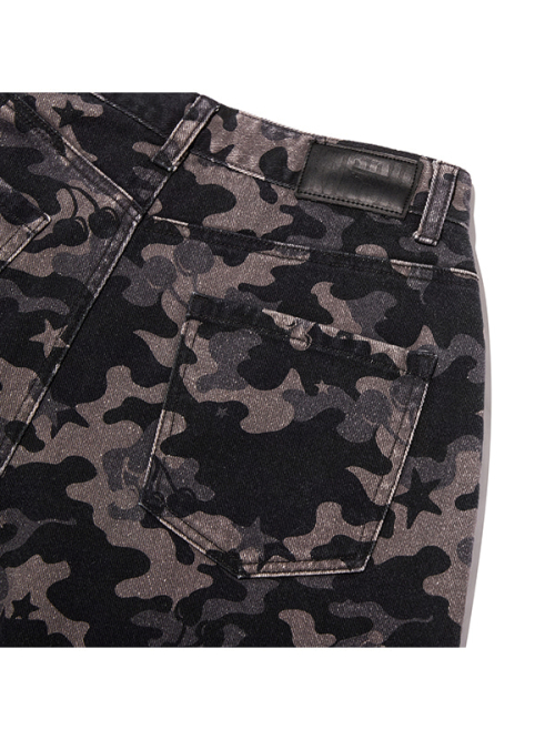 CHERRY CAMO WIDE-FIT DENIM PANTS(BLACK)