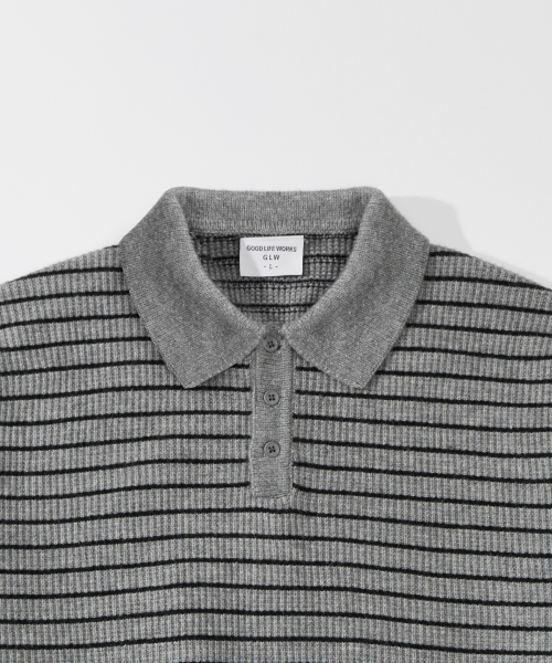 Oversized striped collar knit soft touch gray