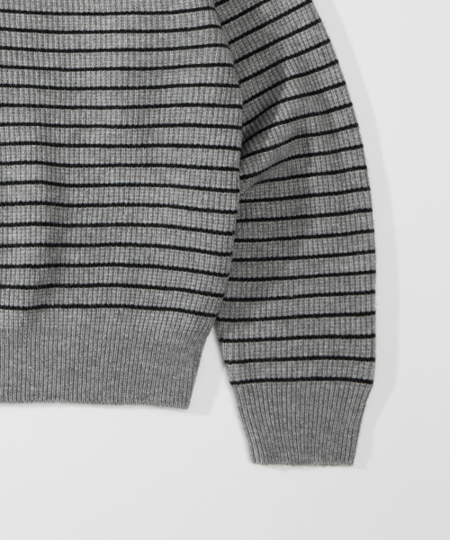 Oversized striped collar knit soft touch gray