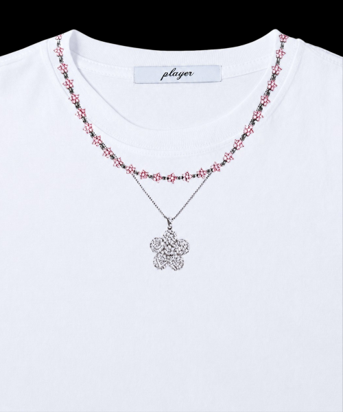 Flower Necklace Jewel Tee (Light rose)
