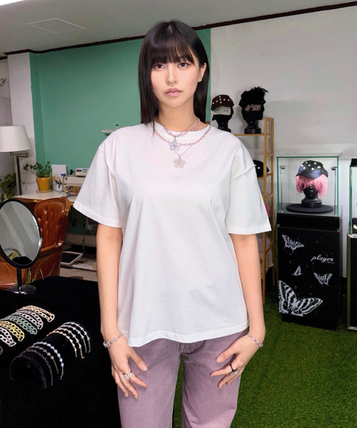 Flower Necklace Jewel Tee (Light rose)