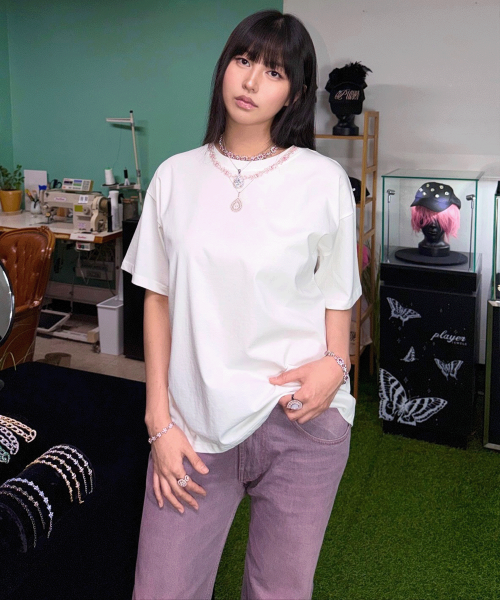 Teardrop Necklace Jewel Tee (Light rose)