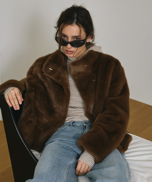 ATMO Faux Fur High-Neck Jacket (Beige)