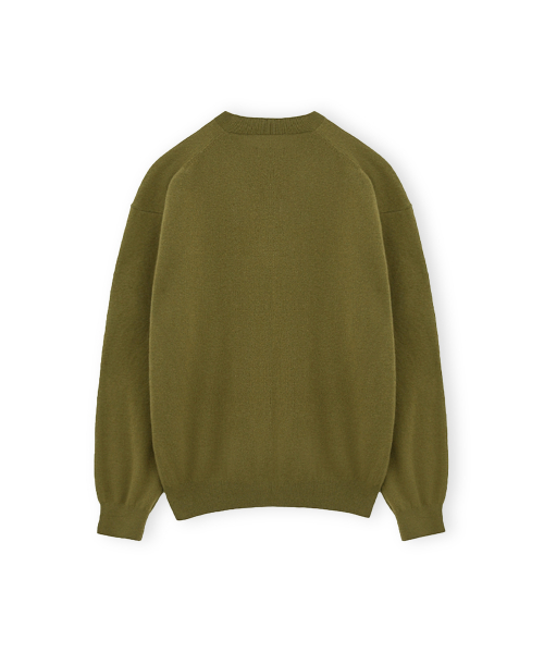 W Extra Super Fine V Neck Knit, Olive