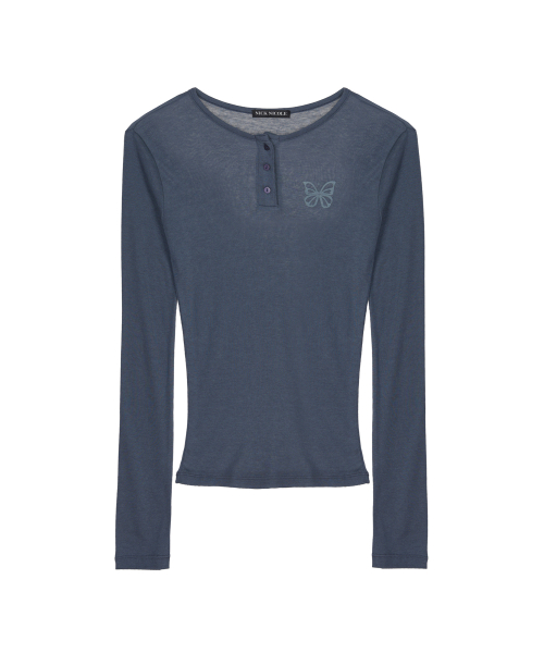 BUTTERFLY HENLEYNECK SLEEVE TOP_DUSTY BLUE