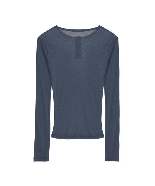 BUTTERFLY HENLEYNECK SLEEVE TOP_DUSTY BLUE