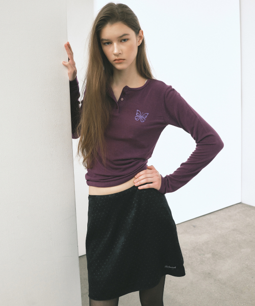 BUTTERFLY HENLEYNECK SLEEVE TOP_PURPLE