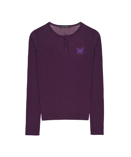 BUTTERFLY HENLEYNECK SLEEVE TOP_PURPLE