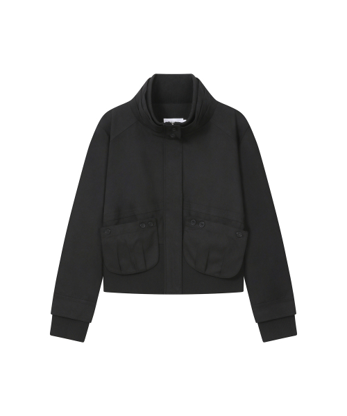 Cowl high neck pocket jacket BLACK