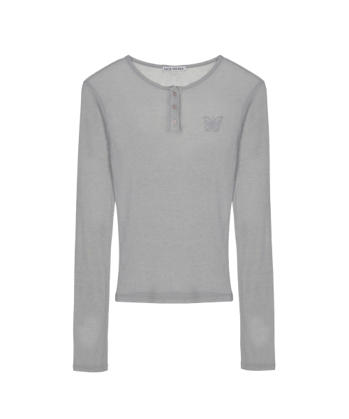 BUTTERFLY HENLEYNECK SLEEVE TOP_GRAY