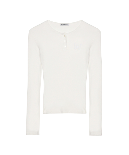BUTTERFLY HENLEYNECK SLEEVE TOP_IVORY