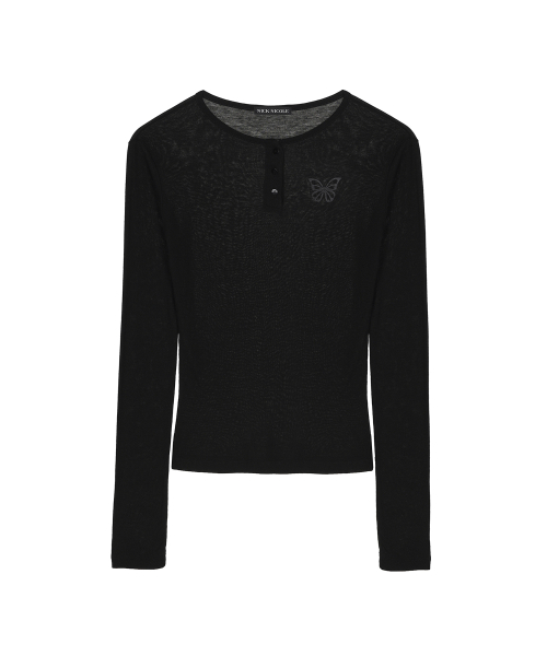 BUTTERFLY HENLEYNECK SLEEVE TOP_BLACK