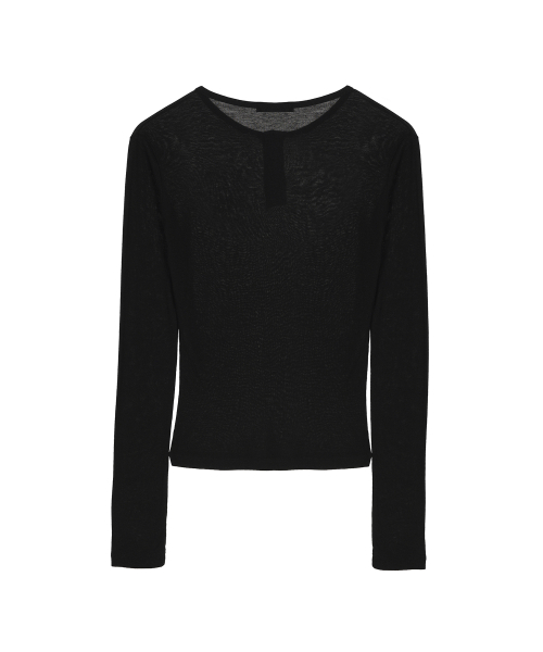 BUTTERFLY HENLEYNECK SLEEVE TOP_BLACK