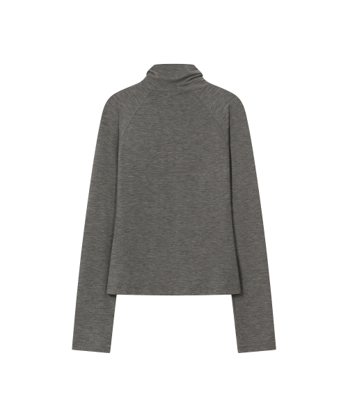 Mock neck side button long sleeve GREY