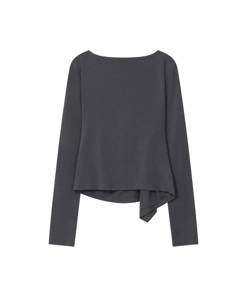 Asymmetric draped long sleeve CHARCOAL