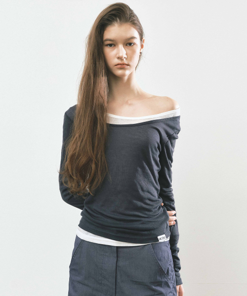 LAYERED BOAT NECK TOP_CHARCOAL