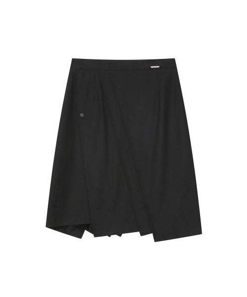 Diagonal pleats midi skirt BLACK