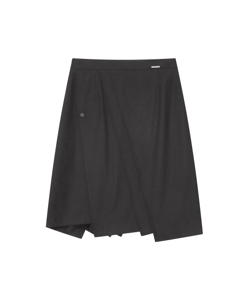Diagonal pleats midi skirt CHARCOAL