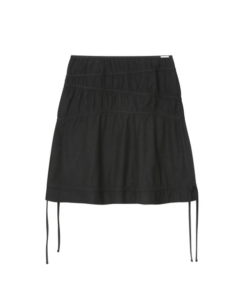 Wavy line shirring midi skirt BLACK