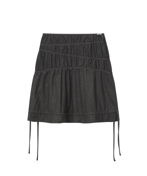 Wavy line shirring midi skirt CHARCOAL