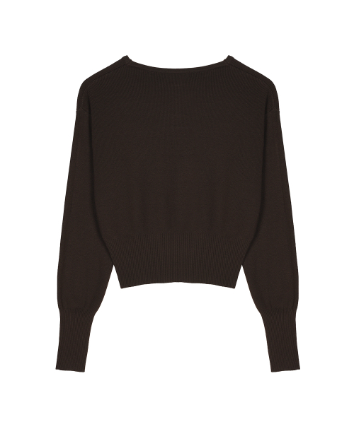 V NECK RIB KNIT TOP_BROWN