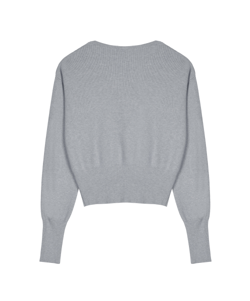 V NECK RIB KNIT TOP_GRAY