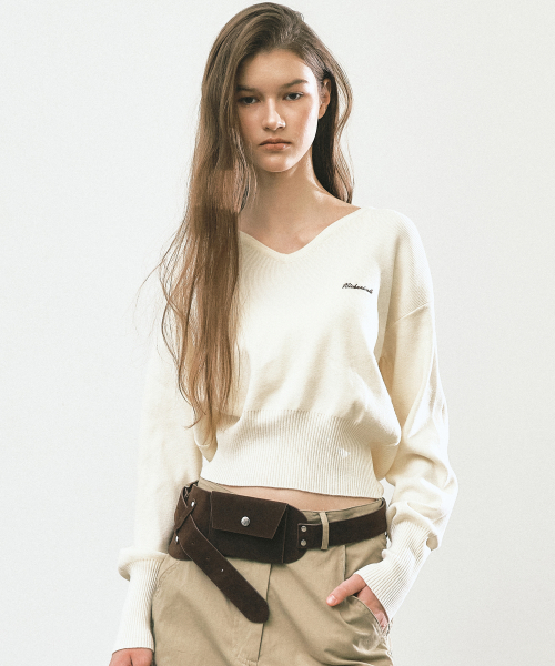 V NECK RIB KNIT TOP_CREAM