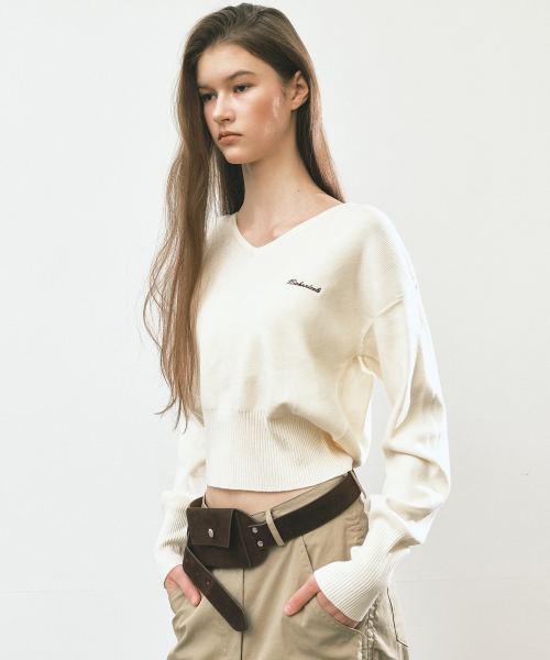 V NECK RIB KNIT TOP_CREAM