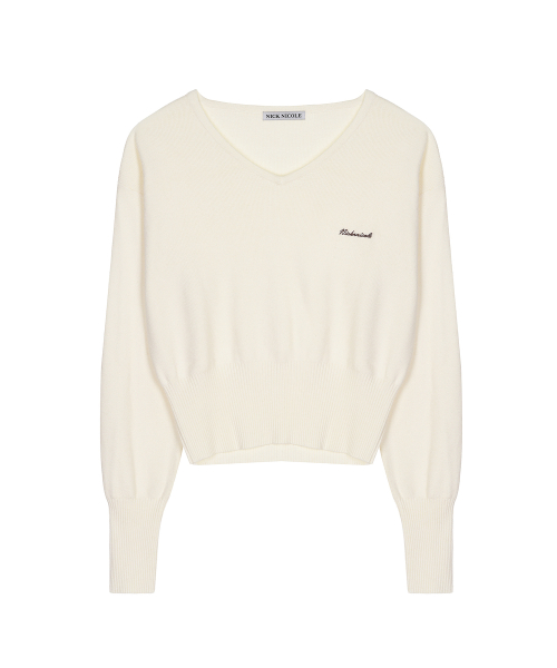 V NECK RIB KNIT TOP_CREAM