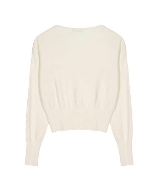 V NECK RIB KNIT TOP_CREAM
