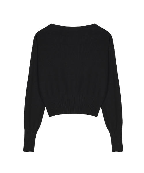 V NECK RIB KNIT TOP_BLACK